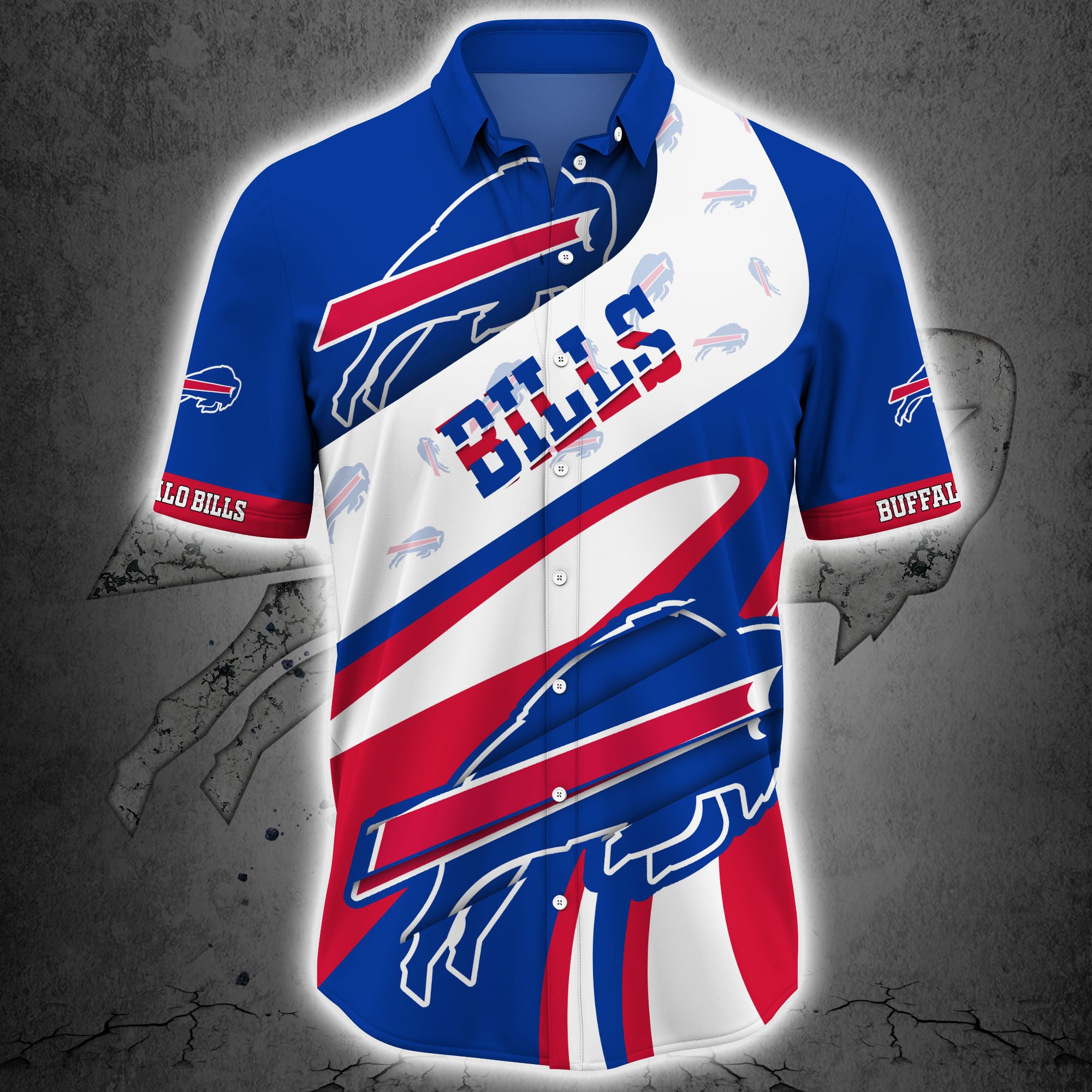 Buffalo-Bills-Button-Up-Shirt-Short-Sleeve-Big-Logo