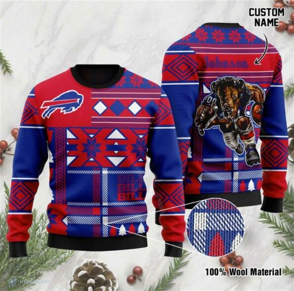 Buffalo-Bills-Custom-Name-Mascot-Ugly-Christmas-Sweater-Buffalo-Bills-Ugly-Sweater