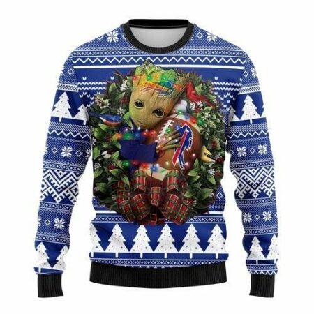 Buffalo-Bills-Groot-Hug-Football-Christmas-Wreath-Ugly-Sweater-Buffalo-Bills-Christmas-Sweater