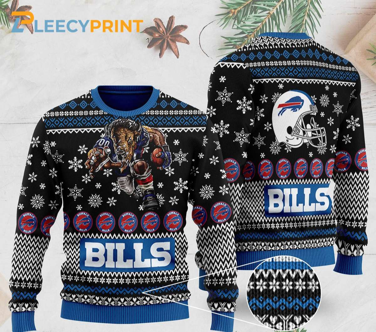 Buffalo-Bills-Mascot-Full-Print-Black-Ugly-Christmas-Sweater-Buffalo-Bills-Christmas-Sweater
