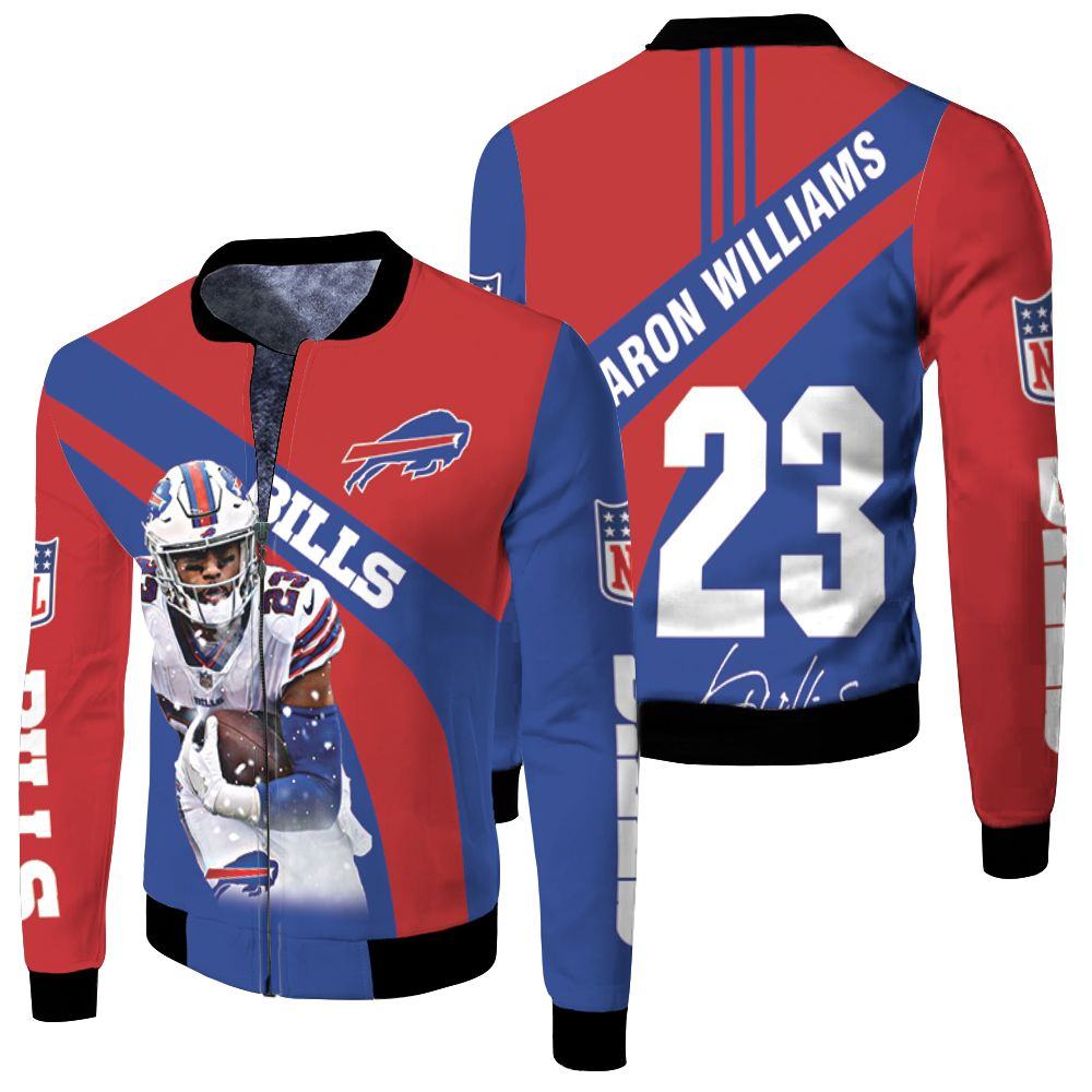 Buffalo-Bills-Number-23-Aaron-Williams-With-Sign-Fleece-Bomber-Jacket