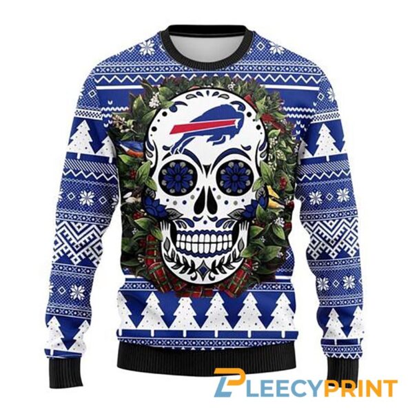 Buffalo-Bills-Sugar-Skull-Flower-NFL-Christmas-Ugly-Sweater-Buffalo-Bills-Ugly-Christmas-Sweater
