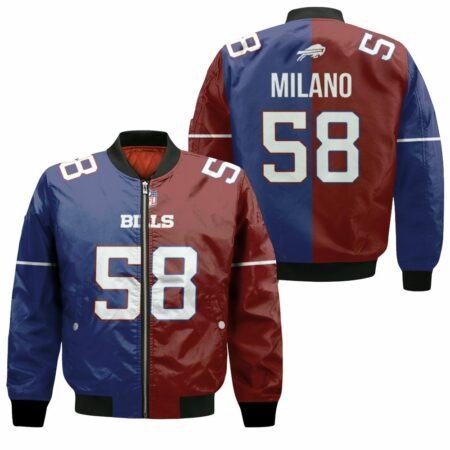 Buffalo-Bills-bomber-jacket-3D-Matt-Milano-58-Limited-Royal-Red-Two-Tone-Gift-For-fan