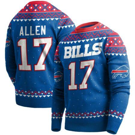 nfl-Buffalo-Bills-Josh-Allen-17-Royal-Player-Name-Number-Pullover-ugly-Sweater