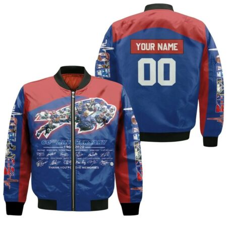 Buffalo Bills 2020 Afc East Division Champs 60th Anniversary Legend With Sign Bomber Jacket custom fan