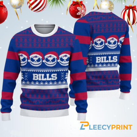 Buffalo Bills Jack Skellington Face Pattern Ugly Christmas Sweater – Buffalo Bills Ugly Sweater
