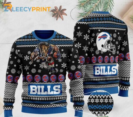 Buffalo-Bills-Mascot-Full-Print-Black-Ugly-Christmas-Sweater-Buffalo-Bills-Christmas-Sweater-1