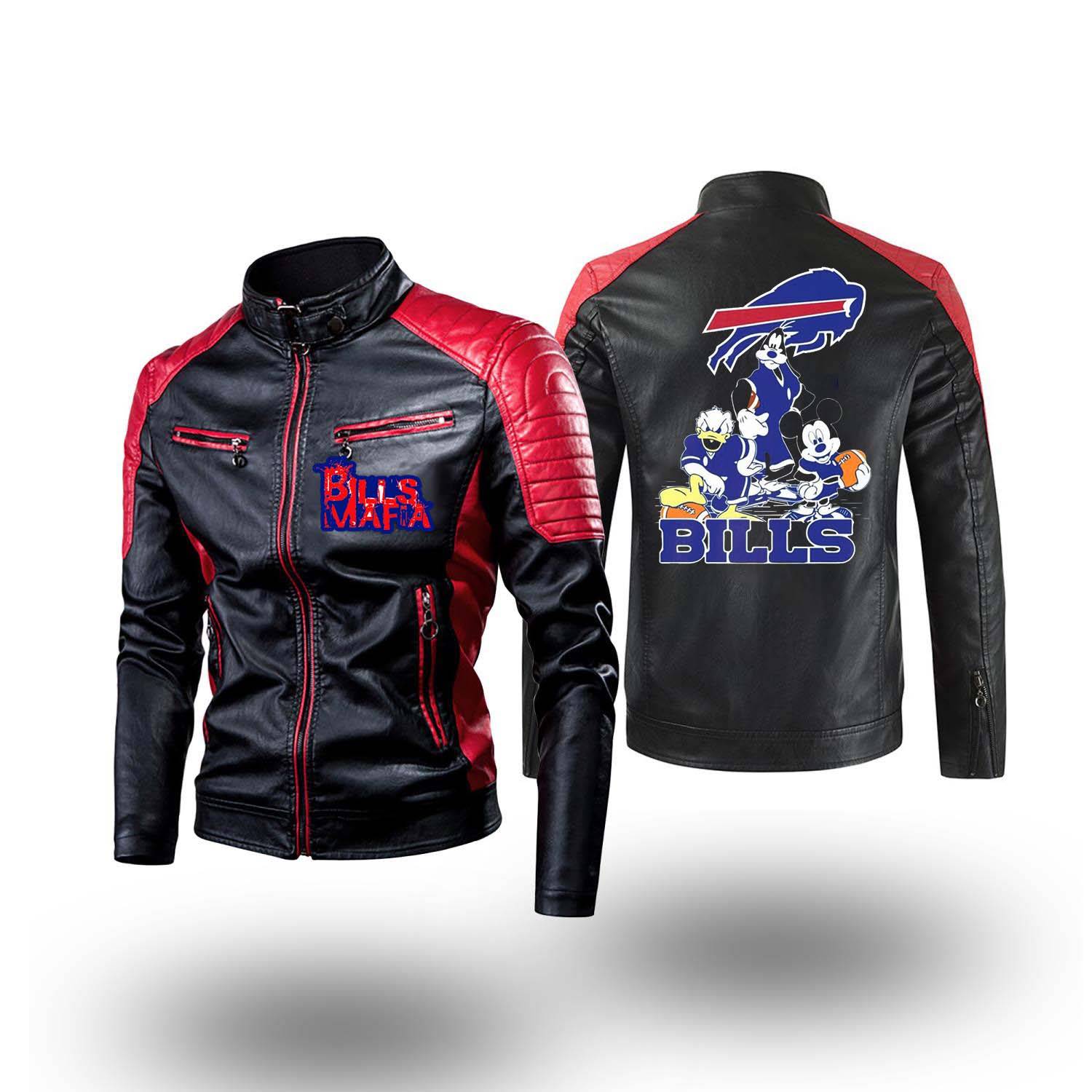 Buffalo-Bills-nfl-mickey-donal-duck-Classic-Biker-Leather-Jacket-custom