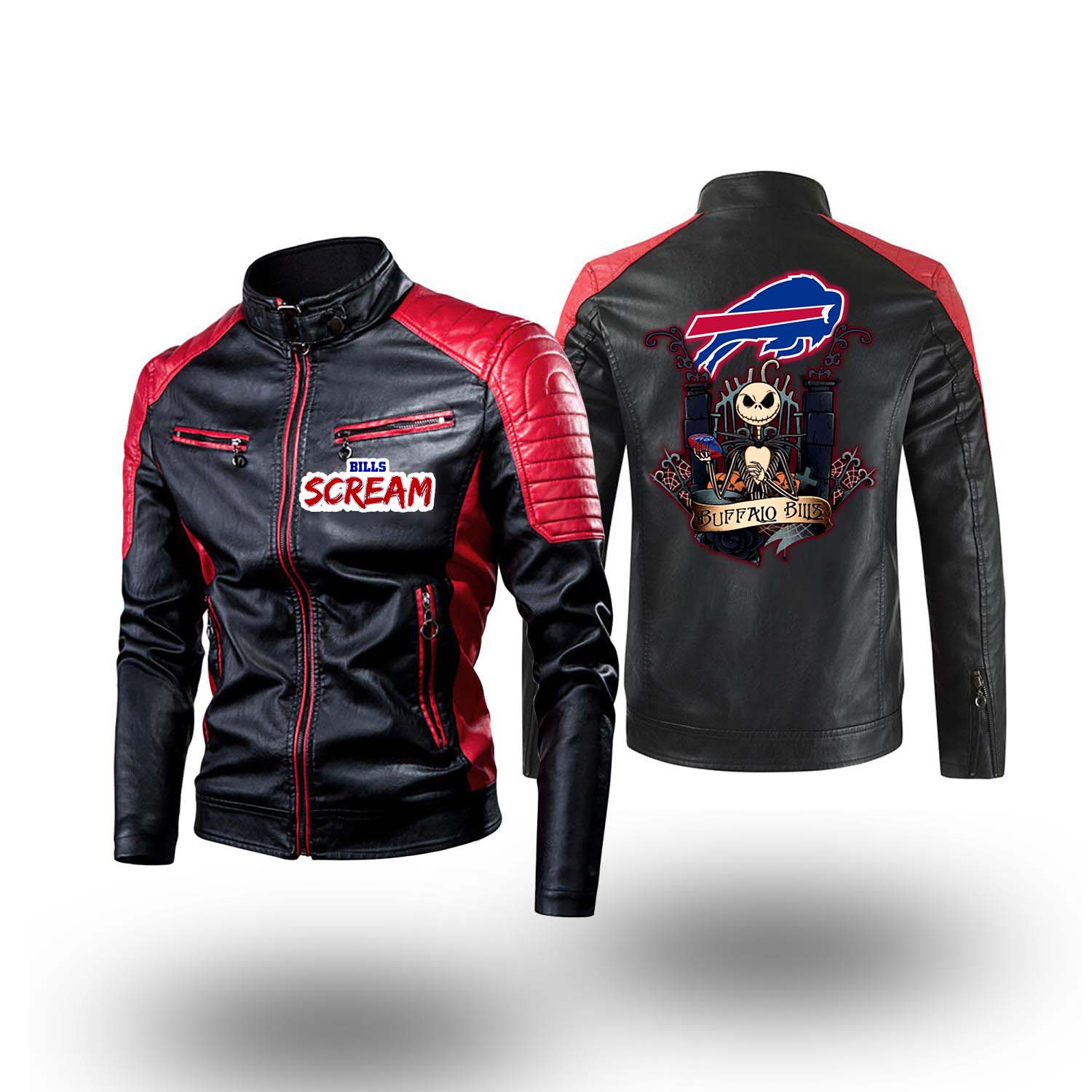 Buffalo-Bills-nfl-skellington-halloween-2023-Classic-Biker-Leather-Jacket-custom
