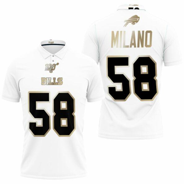 Buffalo-Bills-Matt-Milano-58-Nfl-White-100th-Season-Golden-Edition-polo-shirt