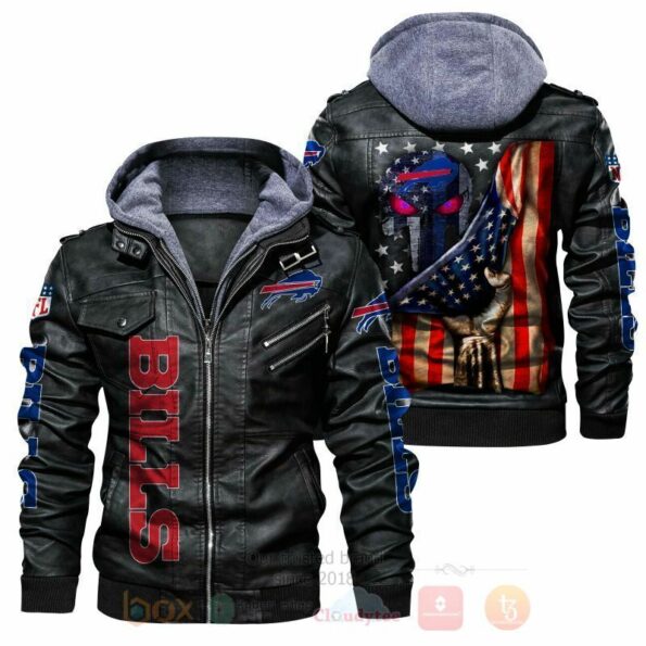 NFL-Buffalo-Bills-Punisher-Skull-American-Flag-2D-mens-hoodie-Leather-Jacket