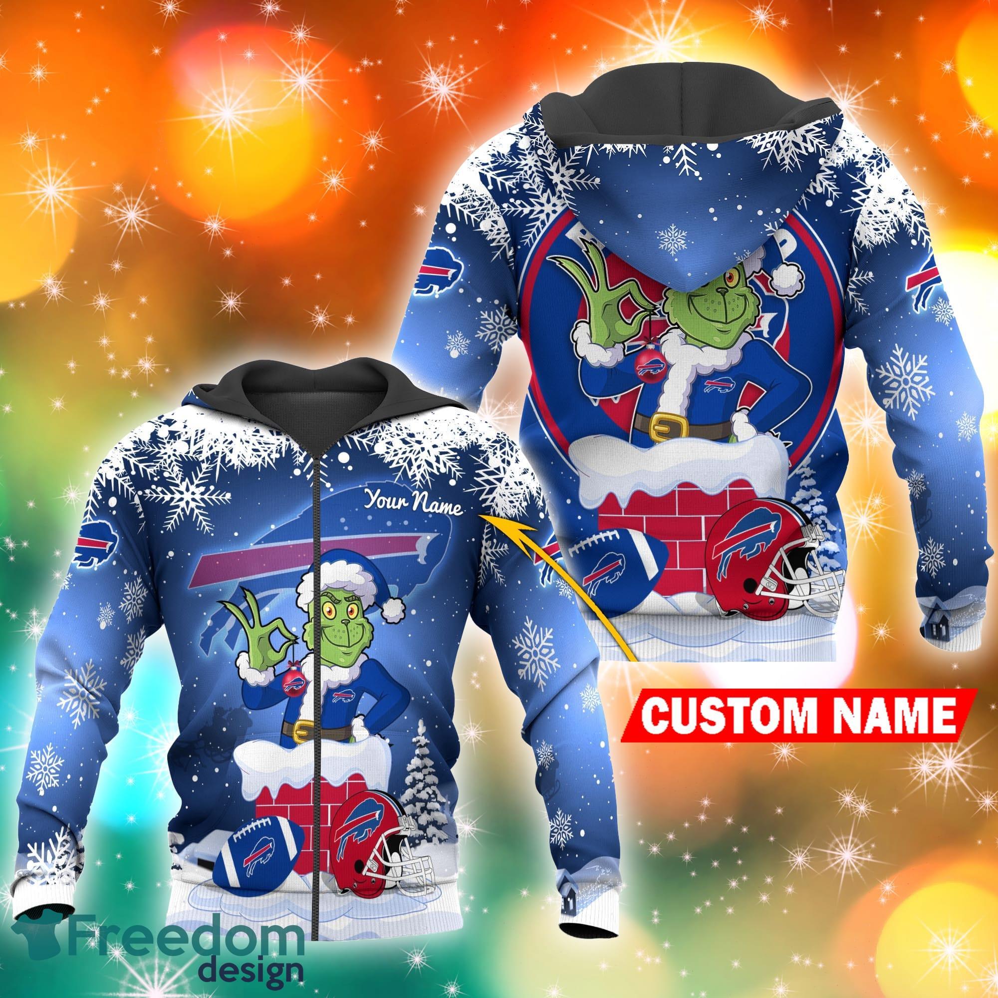 Buffalo Bills NFL Christmas Grinch in Chimney 3D Hoodie Pullover Prints Custom Name