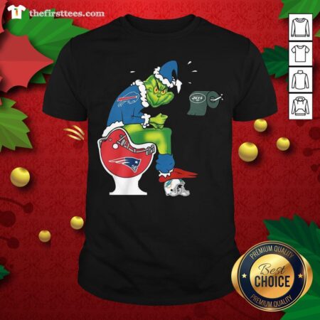 Funny The Grinch Buffalo Bills Shit On Toilet New England Patriots Christmas Shirt