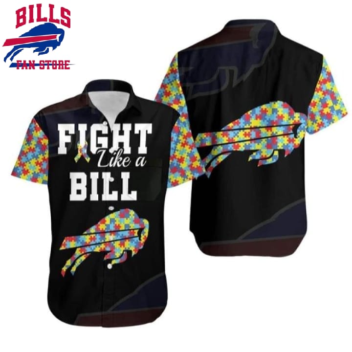 Black Alohafight Like A Buffalo Bills Autism Support Hawaiian Shirt, NFL Hawaiian Shirt