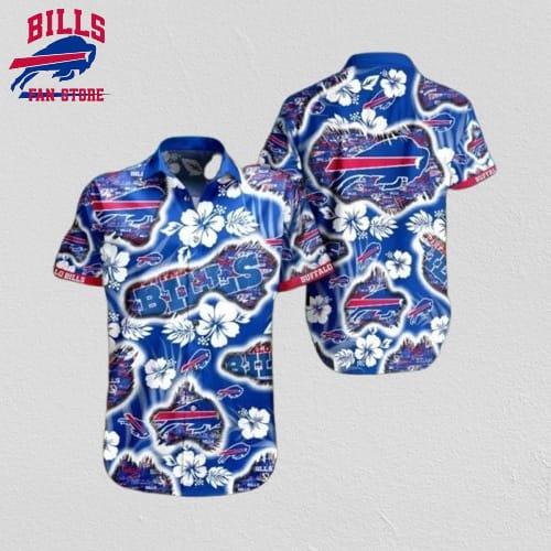 Buffalo Bills Blue And White Hibiscus Hawaiian Shirt