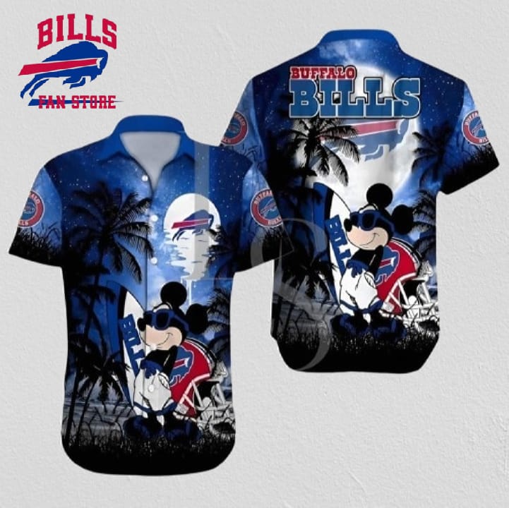Buffalo Bills Disney Mickey Mouse Palm Tree Buffalo Bills Aloha Shirt