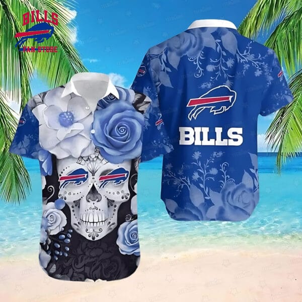 Buffalo Bills Floral Skull Blue Hawaiian Shirt