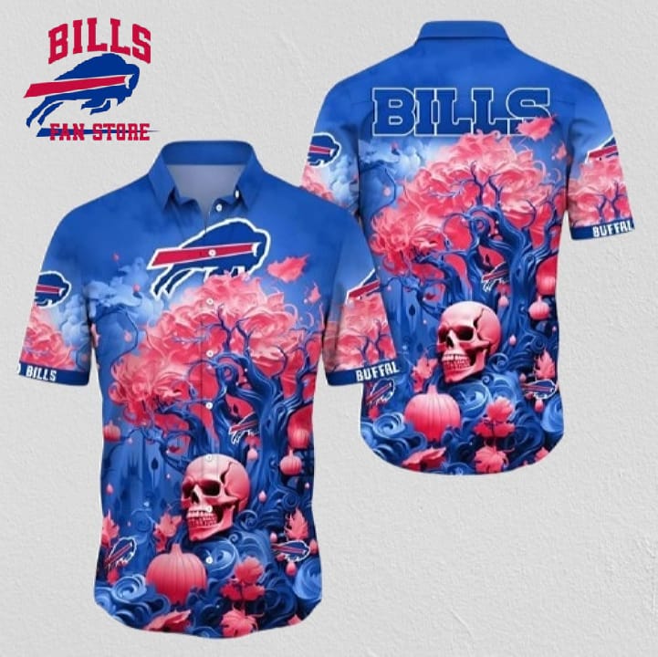 Buffalo Bills Halloween Skull Pumpkin Hawaiian Shirt Buffalo Bills Aloha Shirt