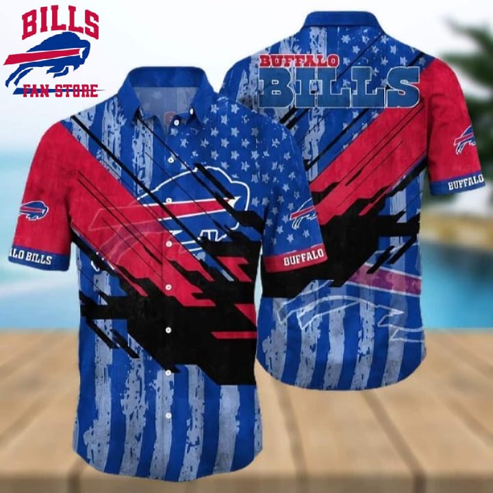 Buffalo Bills Hawaiian Shirt American Flag Summer Gift For Friend, NFL Hawaiian Shirt