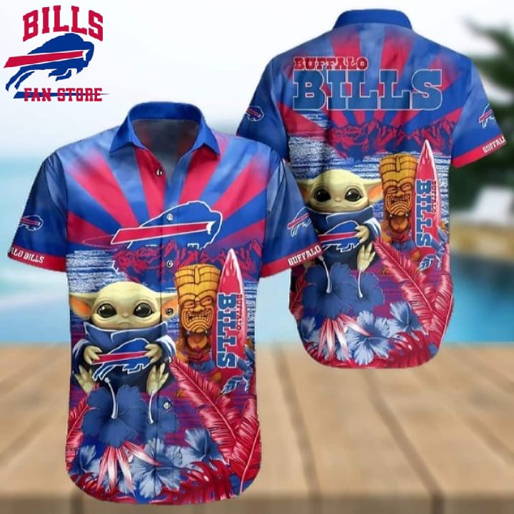 Buffalo Bills Hawaiian Shirt Baby Yoda Star Wars Beach Gift For Friend, NFL Hawaiian Shirt