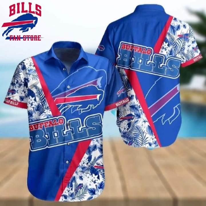 Buffalo Bills Hawaiian Shirt Blue Tropical Flowers Summer Beach Gift, NFL Hawaiian Shirt