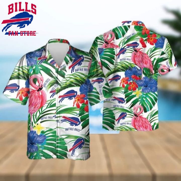 Buffalo Bills Hawaiian Shirt Flamingos Tropical Leaves Summer Gift For Friend, NFL Hawaiian Shirt