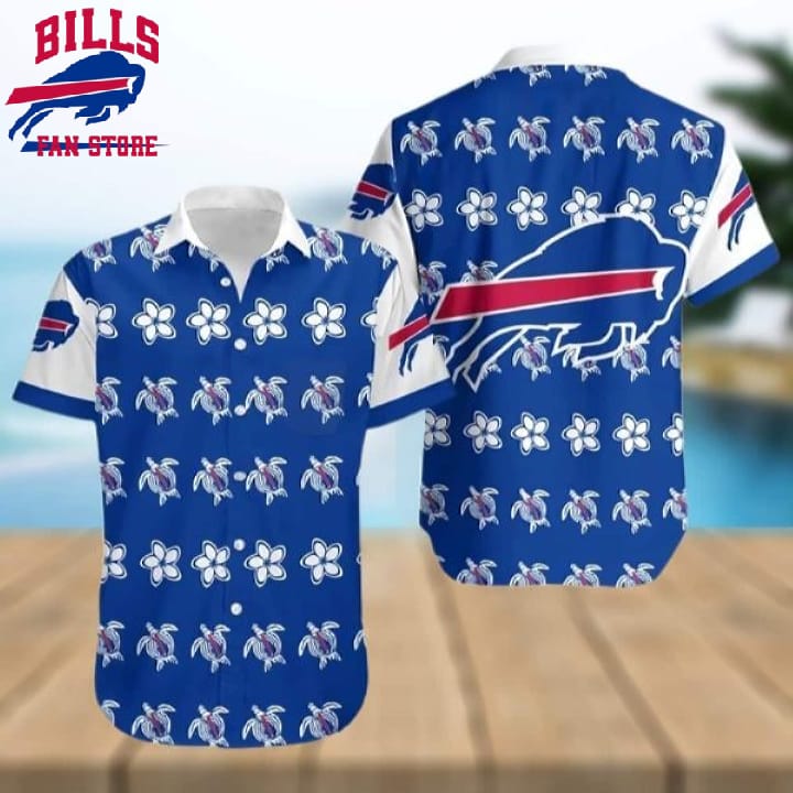 Buffalo Bills Hawaiian Shirt Flowers And Turtles Pattern, NFL Hawaiian Shirt