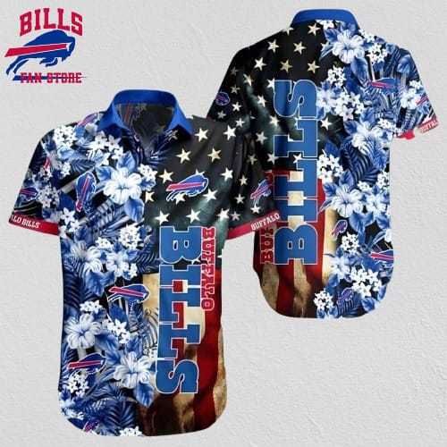 Buffalo Bills Hawaiian Shirt Hibiscus Flower And America Flag