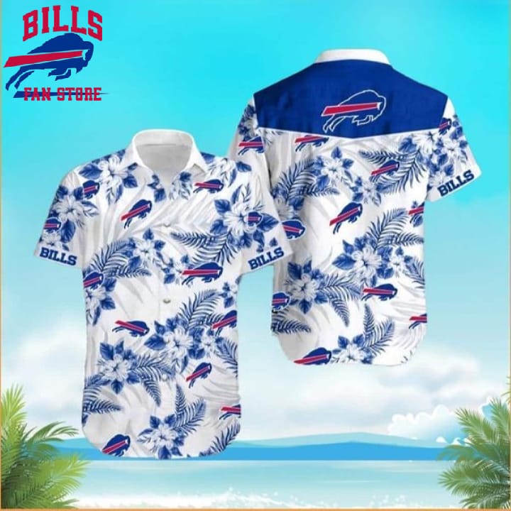 Buffalo Bills Hawaiian Shirt Hibiscus Flowers Pattern Beach Gift For Football Fans, NFL Hawaiian Shirt