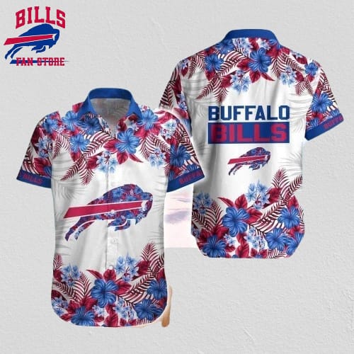 Buffalo Bills Hawaiian Shirt Hibiscus Flowers Pattern On White Theme
