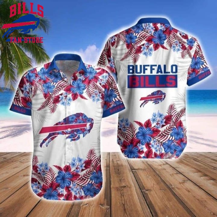 Buffalo Bills Hawaiian Shirt Hibiscus Flowers Pattern On White Theme, NFL Hawaiian Shirt