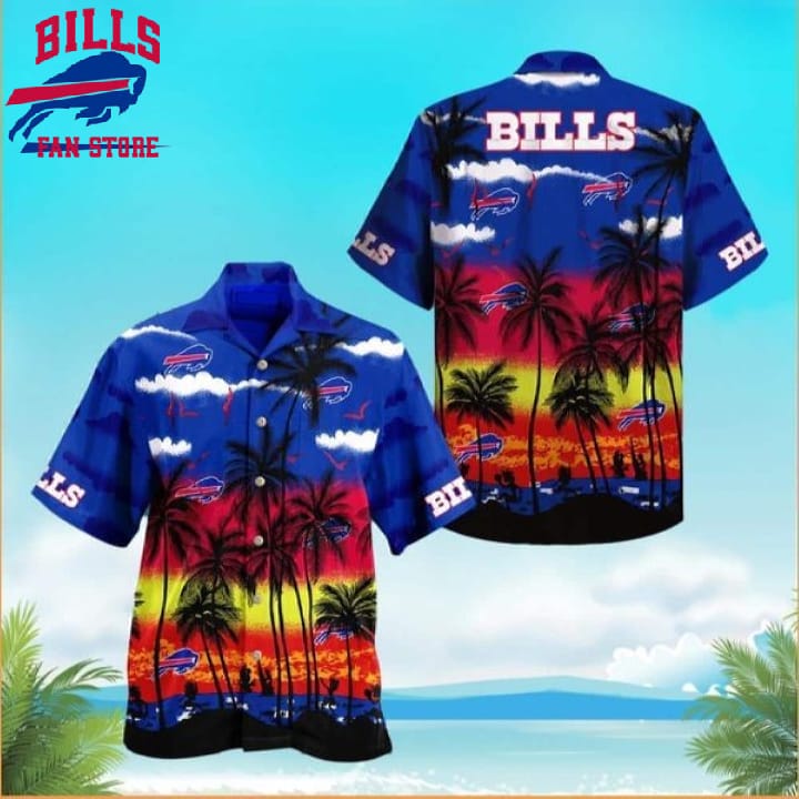 Buffalo Bills Hawaiian Shirt Palm Leaves Pattern Summer Beach Gift, NFL Hawaiian Shirt