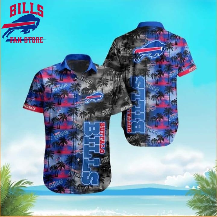 Buffalo Bills Hawaiian Shirt Palm Tree Pattern Beach Gift For Friend, NFL Hawaiian Shirt