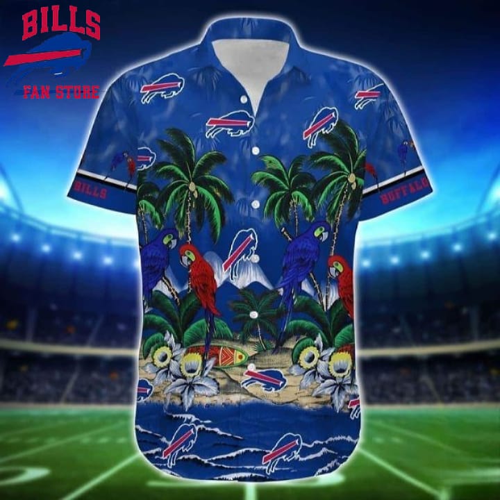 Buffalo Bills Hawaiian Shirt Parrot Pattern Beach Lovers Gift, NFL Hawaiian Shirt