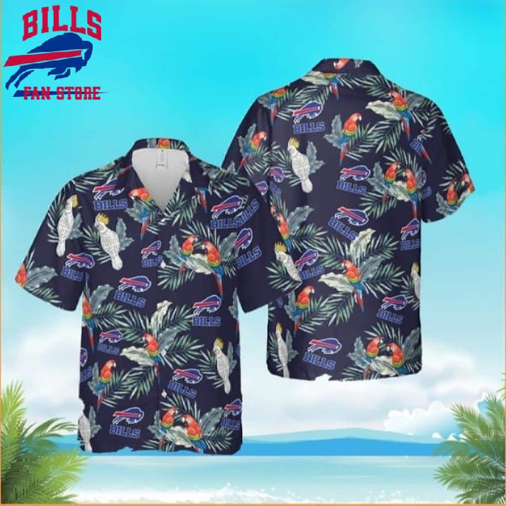 Buffalo Bills Hawaiian Shirt Parrot Pattern Summer Beach Gift, NFL Hawaiian Shirt
