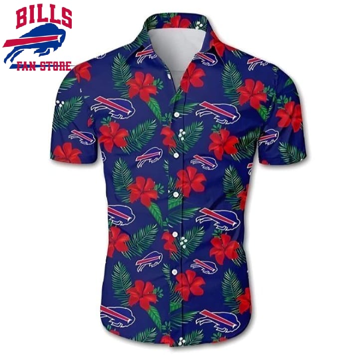 Buffalo Bills Hawaiian Shirt Red Hibiscus Pattern Gift For Beach Trip, NFL Hawaiian Shirt