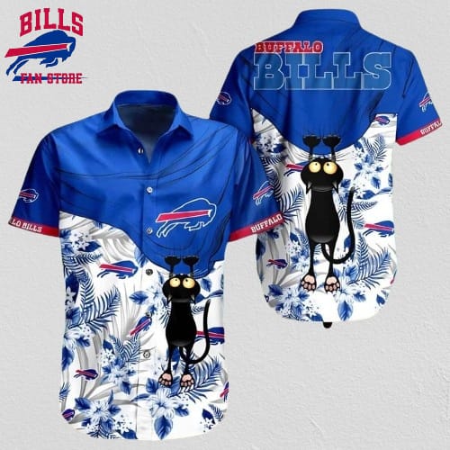 Buffalo Bills Hawaiian Shirt Tropical Flowers With Cat Gift For Beach Vacation