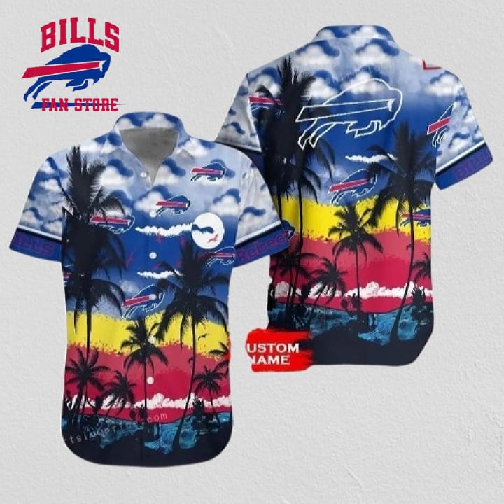 Buffalo Bills NFL Custom Name Button Up Hawaiian Shirt For Mens Womens