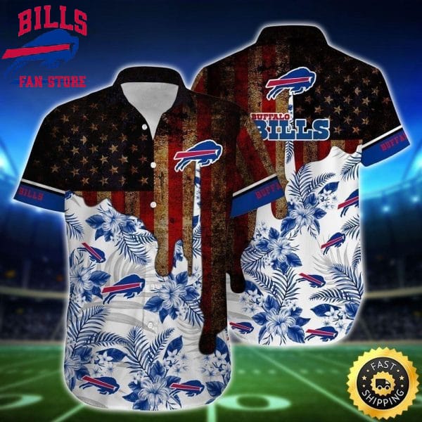 NFL Buffalo Bills Hawaiian Shirt Vintage US Flag Beach Gift For Friend, NFL Hawaiian Shirt