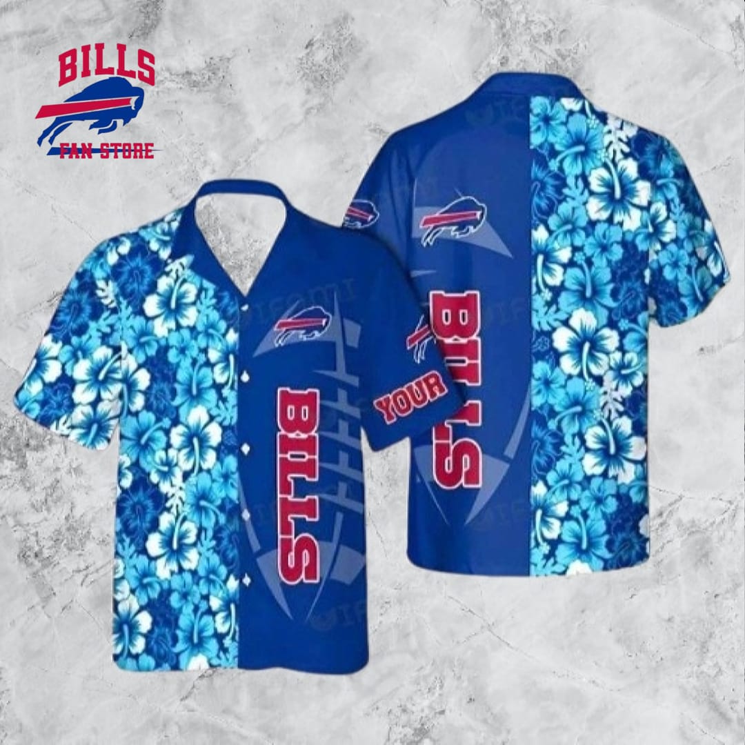 Personalized NFL Buffalo Bills Blue Hibiscus Pattern Hawaiian Shirt