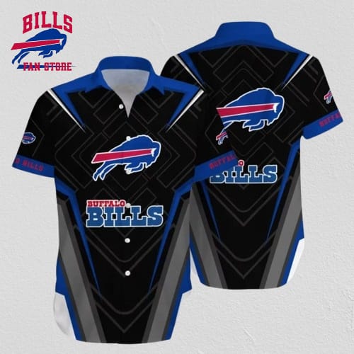 Buffalo Bills Geometric Hawaiian Shirt Black Blue