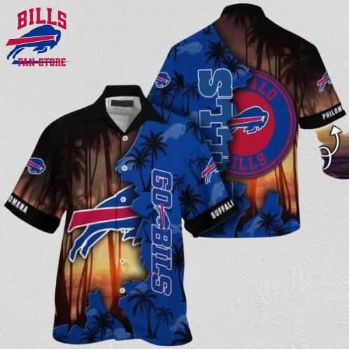 Buffalo Bills Hawaiian Shirt Personalized Name Sunset Split Design
