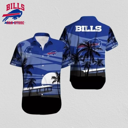 Buffalo Bills Hawaiian Shirt Pier Sunset Silhouette Design