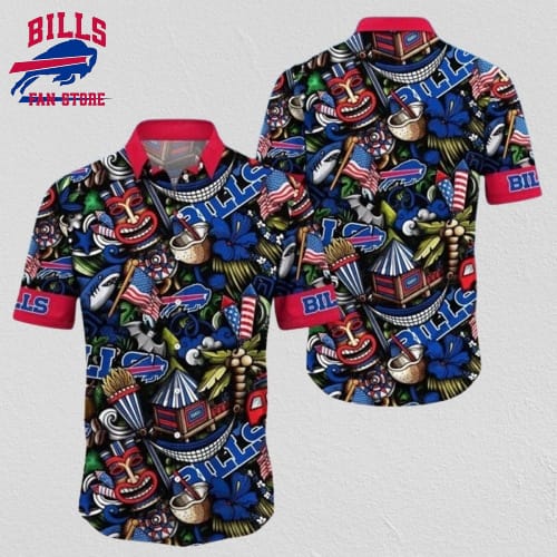 Buffalo Bills Hawaiian Shirt Red Blue Tiki Fest Design