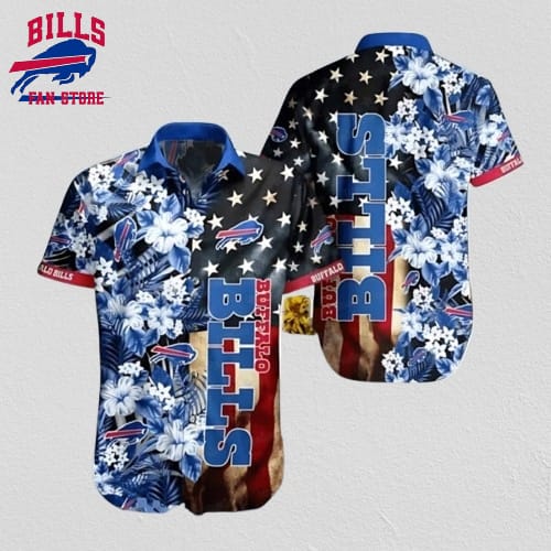 Buffalo Bills Hawaiian Shirt Stars Stripes Floral Black Blue