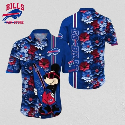 Buffalo Bills Hawaiian Shirt Surfing Mickey Floral Blue Design 430562