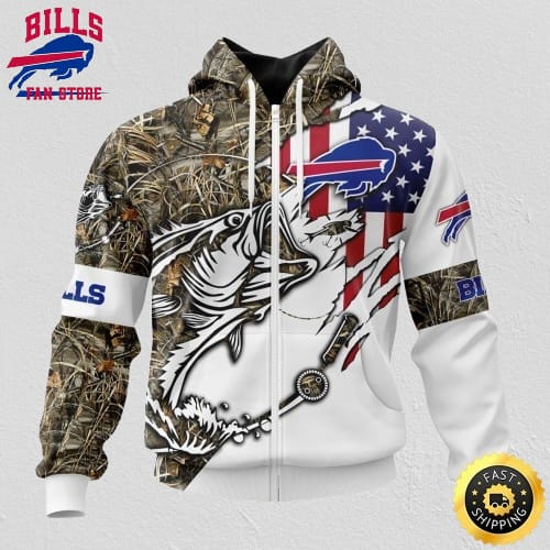 NFL Buffalo Bills All Over Print Zip Hoodie 3D Fishing With Flag Of The United States Unisex Hoodie