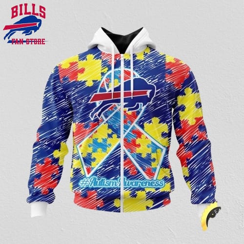 NFL Buffalo Bills All Over Print Zip Hoodie 3D Puzzle Autism Awareness Unisex Zip Hoodie