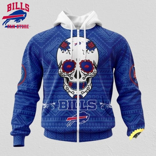 NFL Buffalo Bills All Over Print Zip Hoodie 3D Specialized Kits For Dia De Muertos Show Your Team Spirit