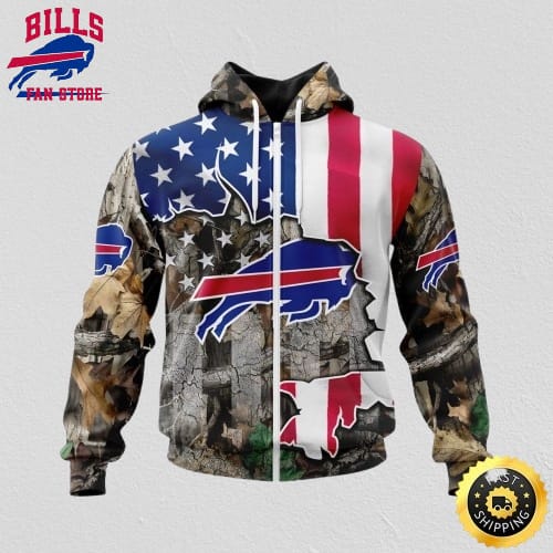 NFL Buffalo Bills All Over Print Zip Hoodie 3D USA Flag Camo Realtree Hunting Unisex Hoodie